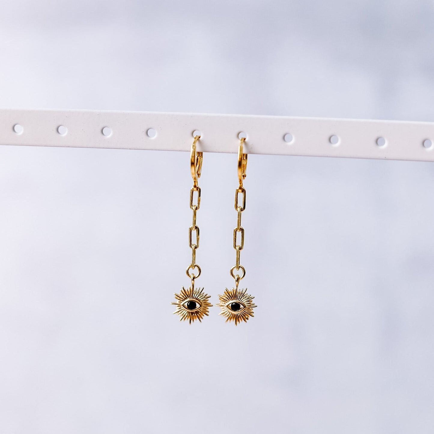 Paperclip Chain Earrings with All-Seeing Eye Charm