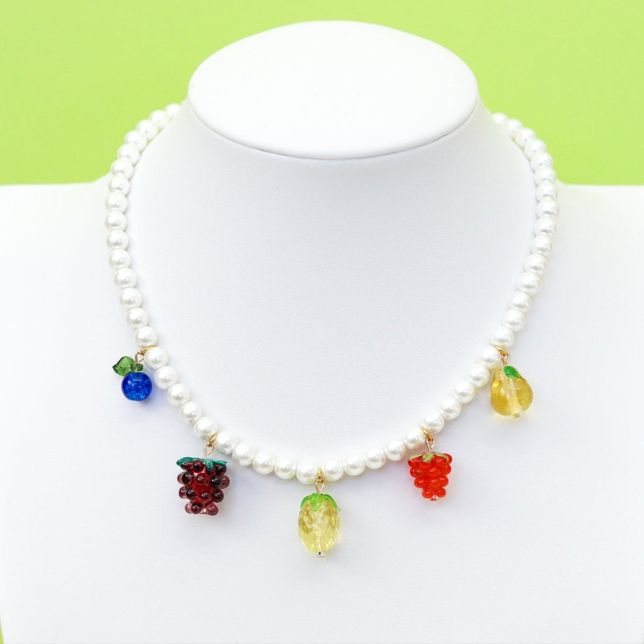 Glass Fruit Charm Necklace