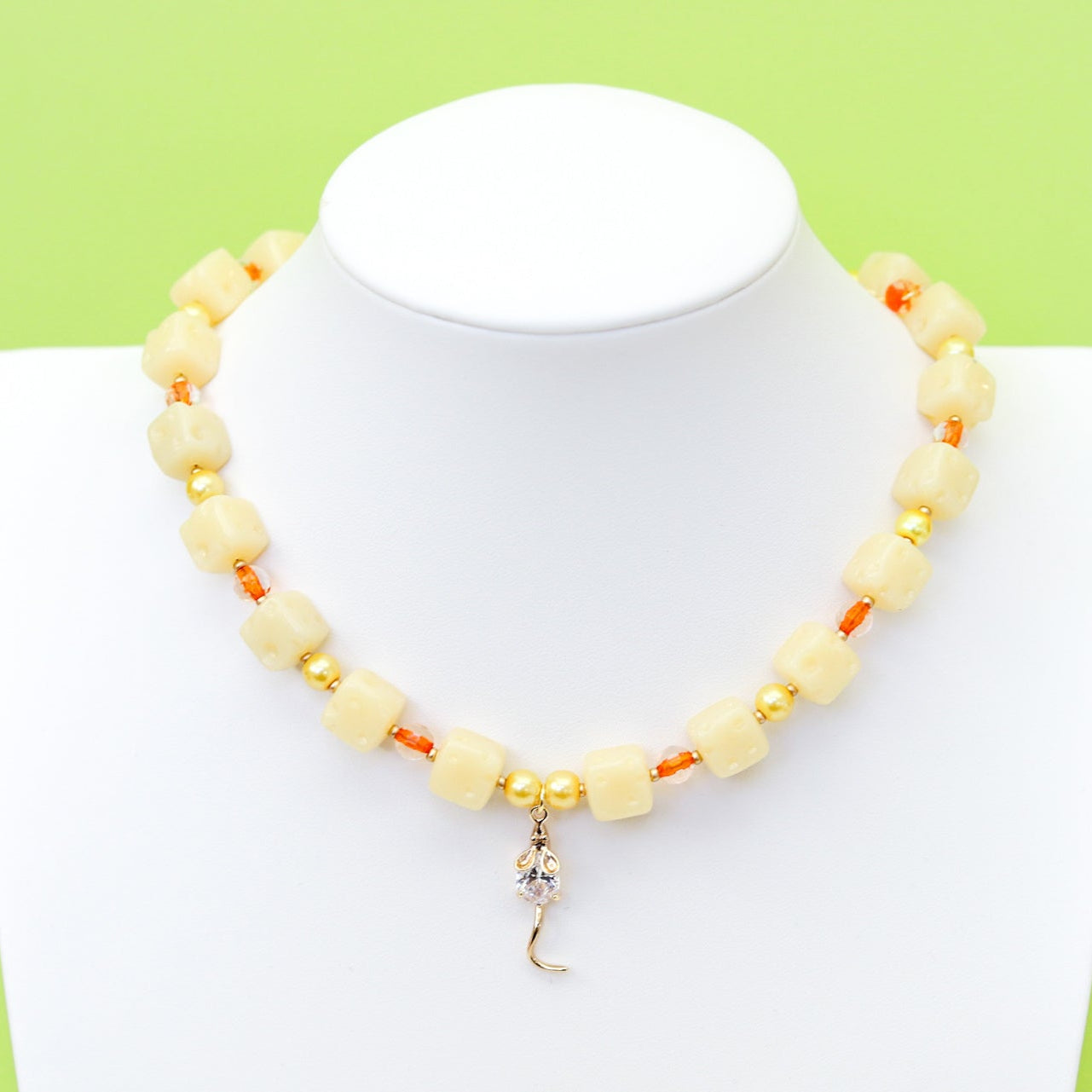 Cheese & Mouse Beaded Necklace