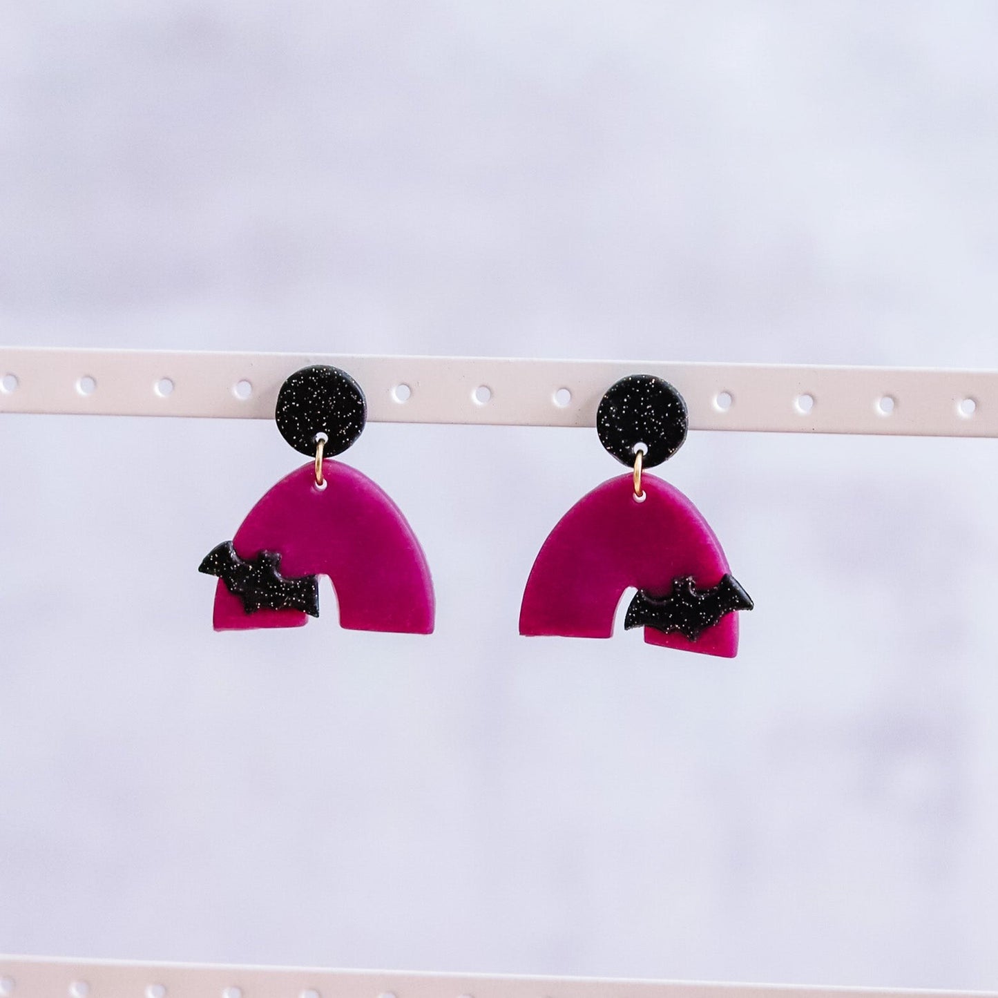 Purple & Black Bat Arch Earrings