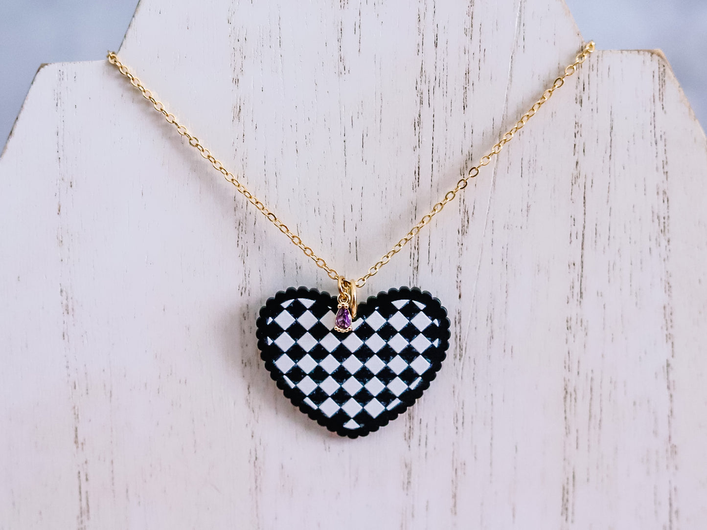 Checkerboard Heart Pendant Necklace
