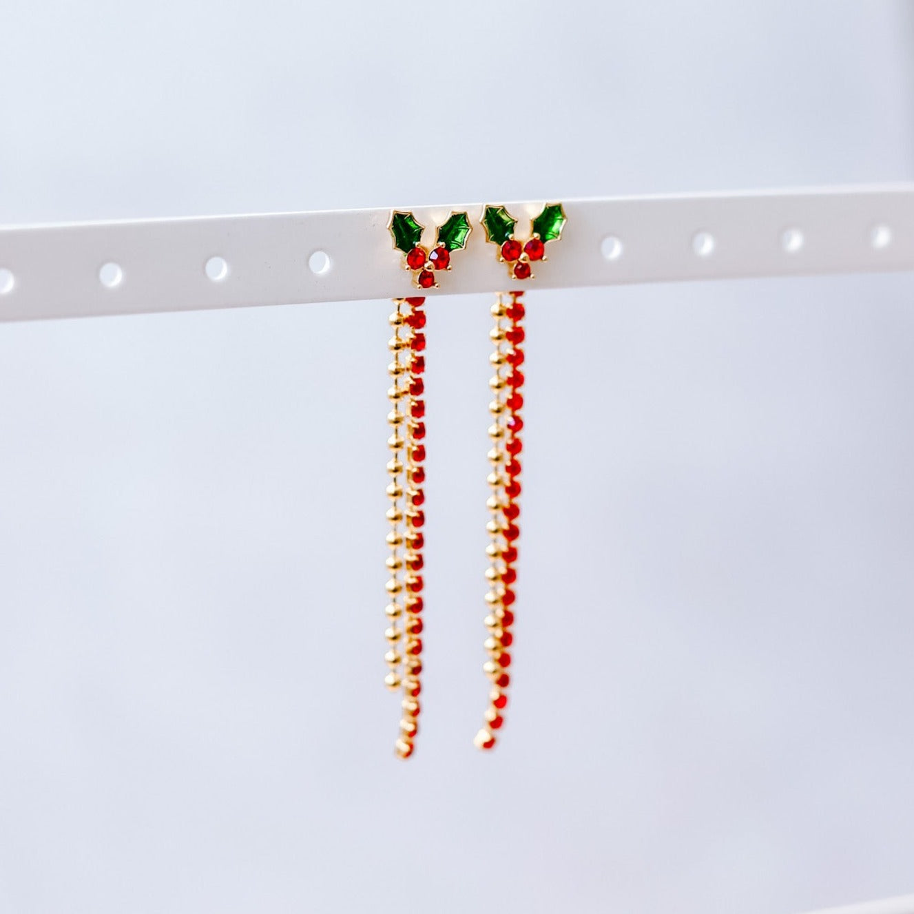 Holly Leaf Earrings with Red Dangle Back