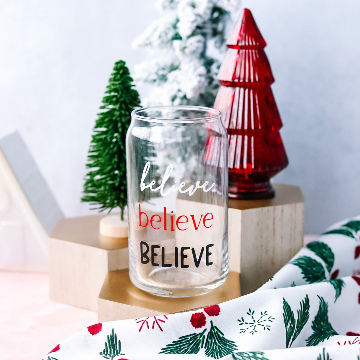 Believe Christmas Glass