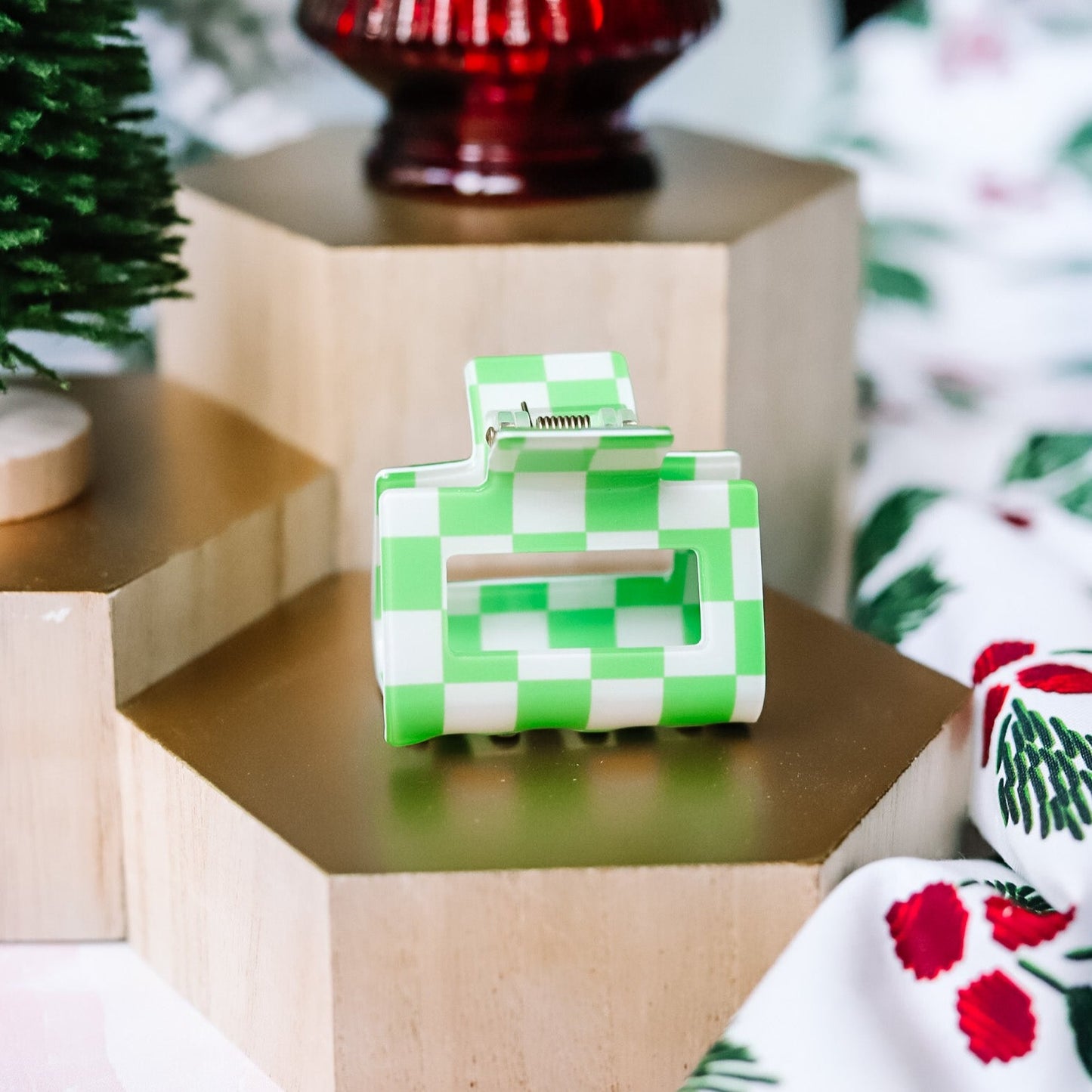 Green Checkered Hair Clip