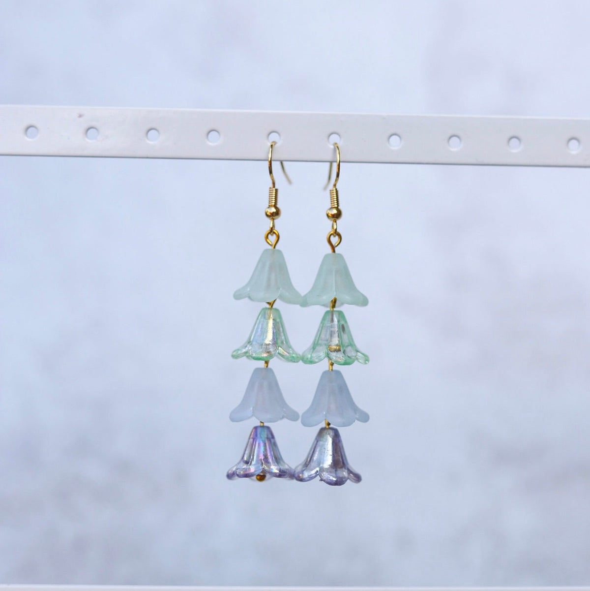 Blue Ombre Floral Bell Earrings