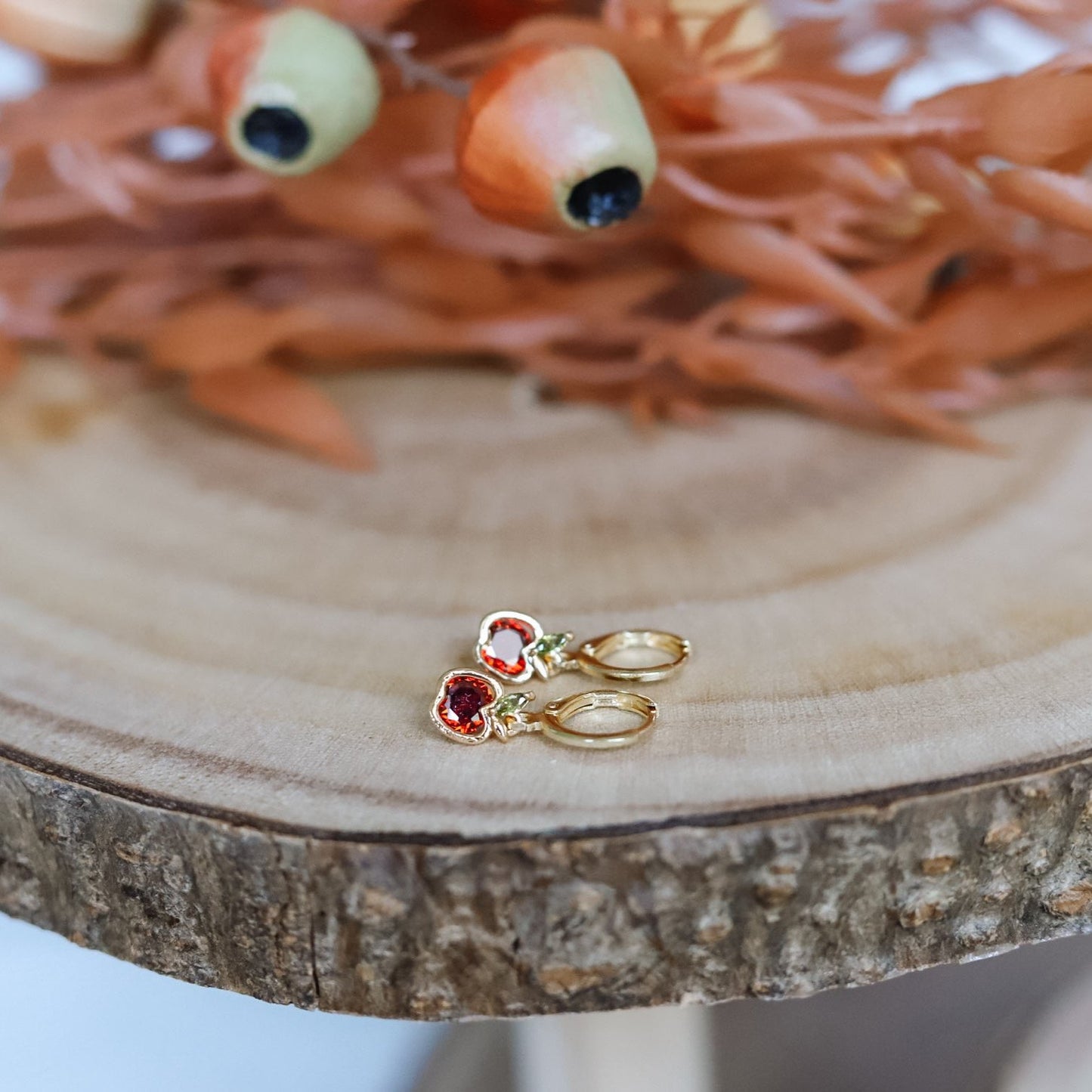 Red Apple Huggie Hoop Earrings