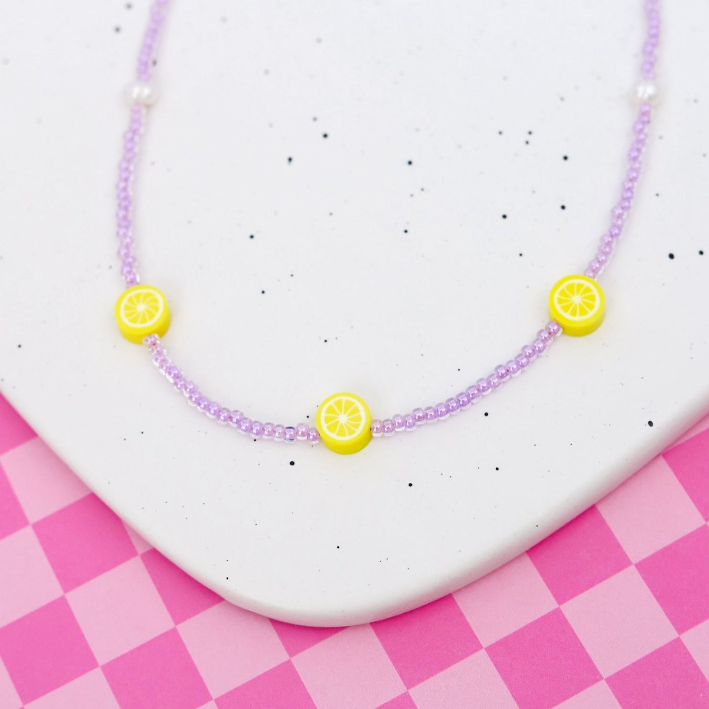 Lilac Lemon Beaded Necklace