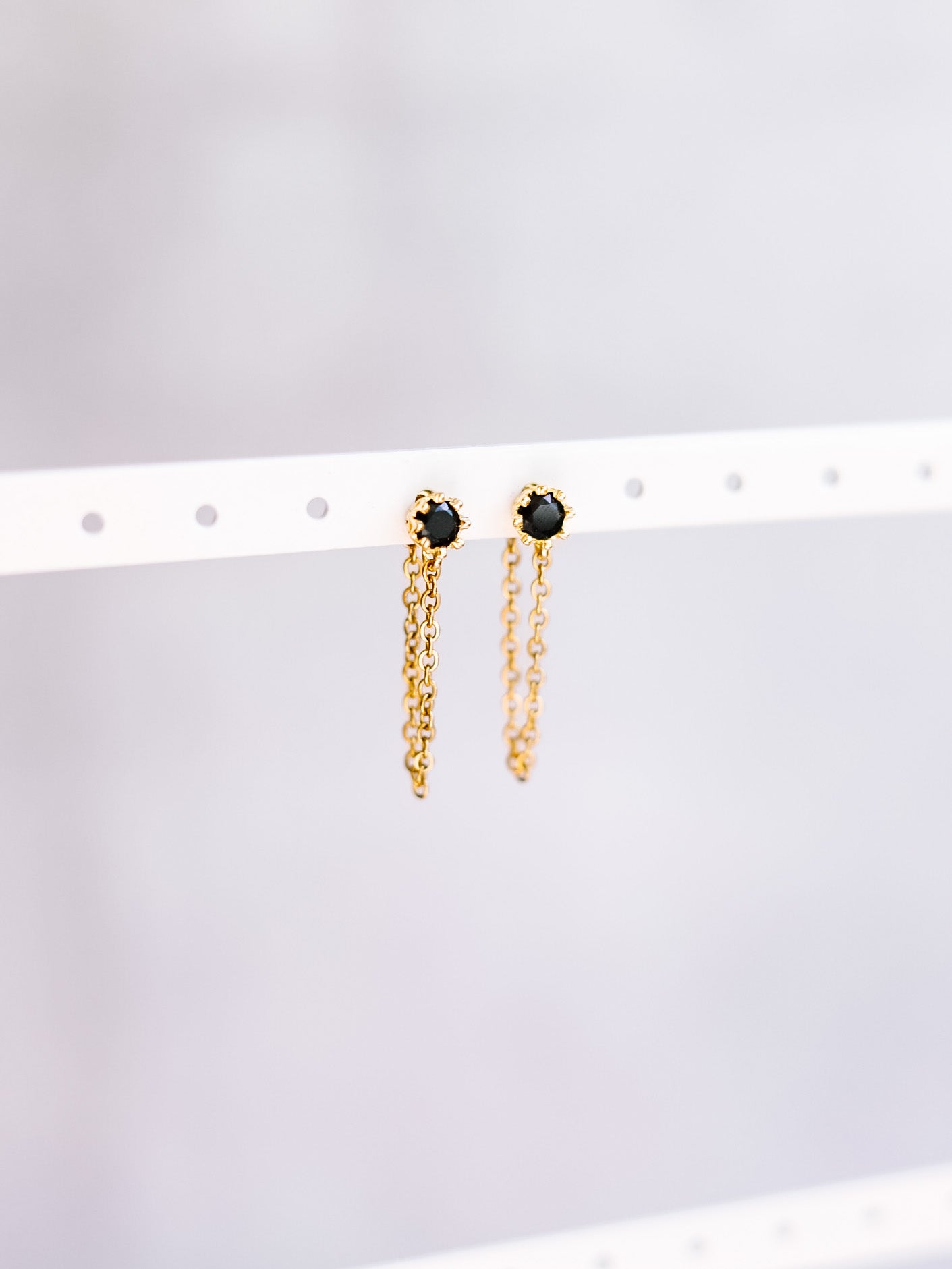 Black CZ Chain Earrings