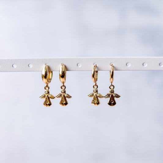 Gold Angel Huggie Hoop Earrings