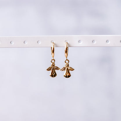 Gold Angel Huggie Hoop Earrings