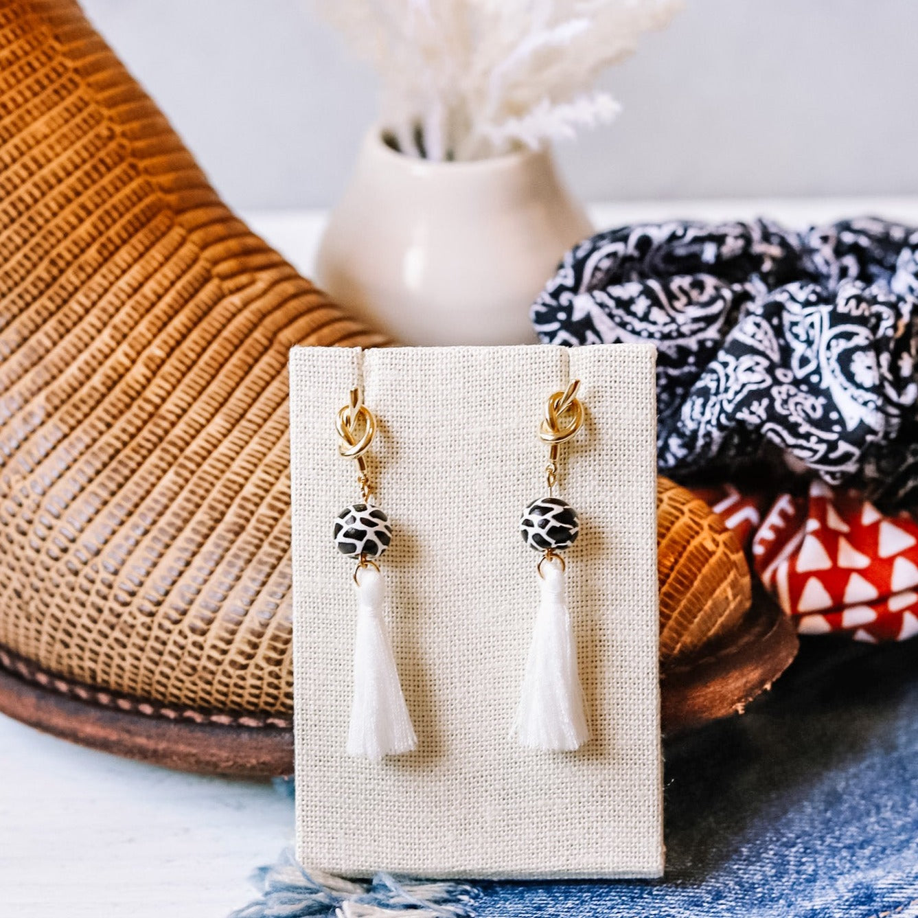 Cow Print Tassel Earrings