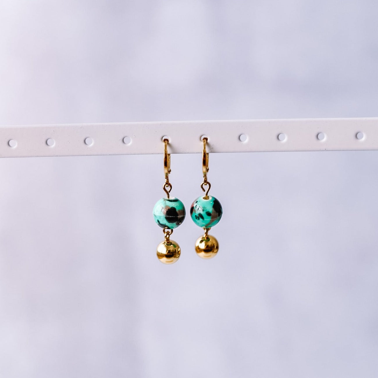 Turquoise Bead Huggie Hoops