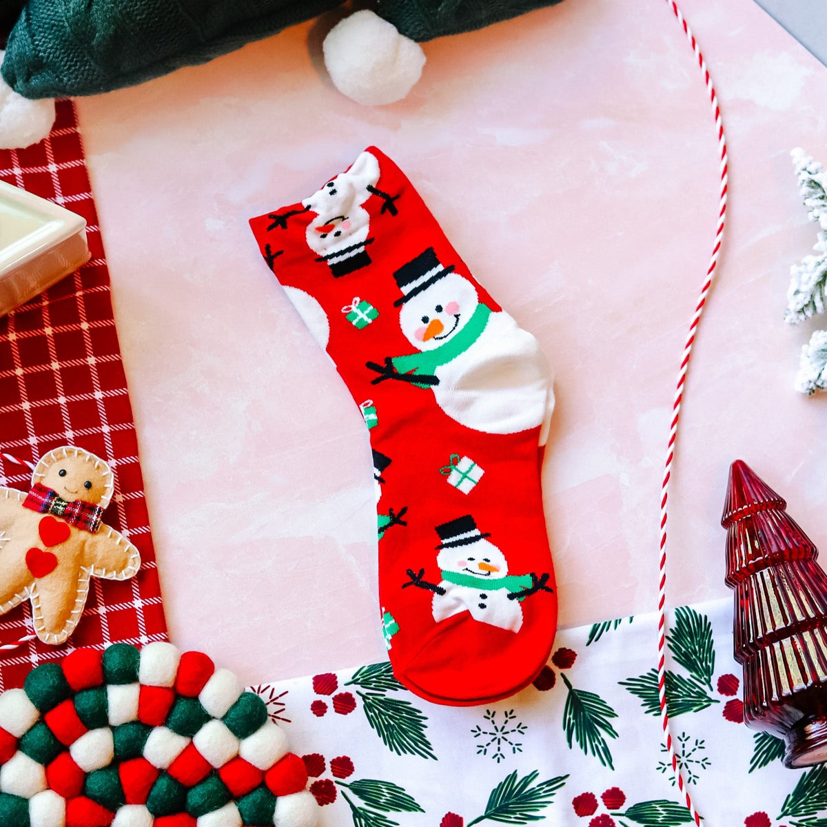 Red Snowmen Socks