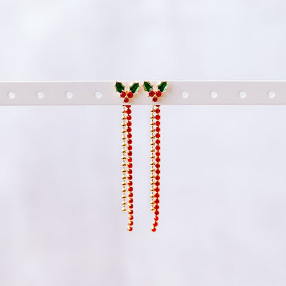 Holly Leaf Earrings with Red Dangle Back
