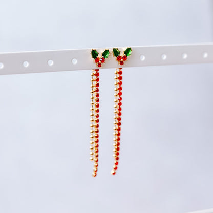 Holly Leaf Earrings with Red Dangle Back