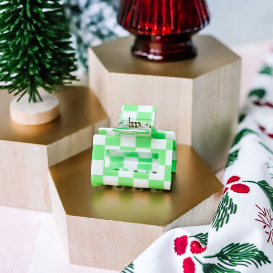 Green Checkered Hair Clip