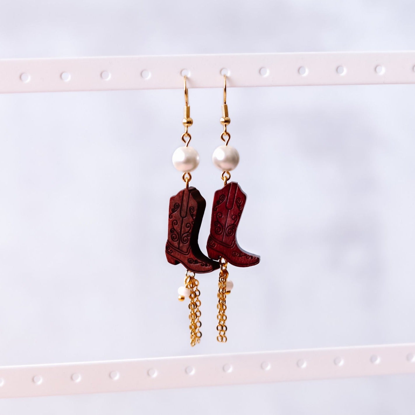 Wood Cowboy Boots Earrings