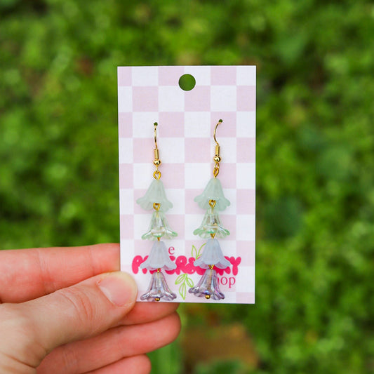 Blue Ombre Floral Bell Earrings