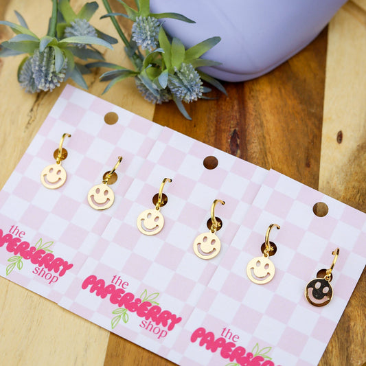 Smiley Face Huggie Hoop Earrings