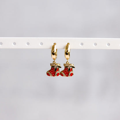 Christmas Stocking Huggie Hoop Earrings