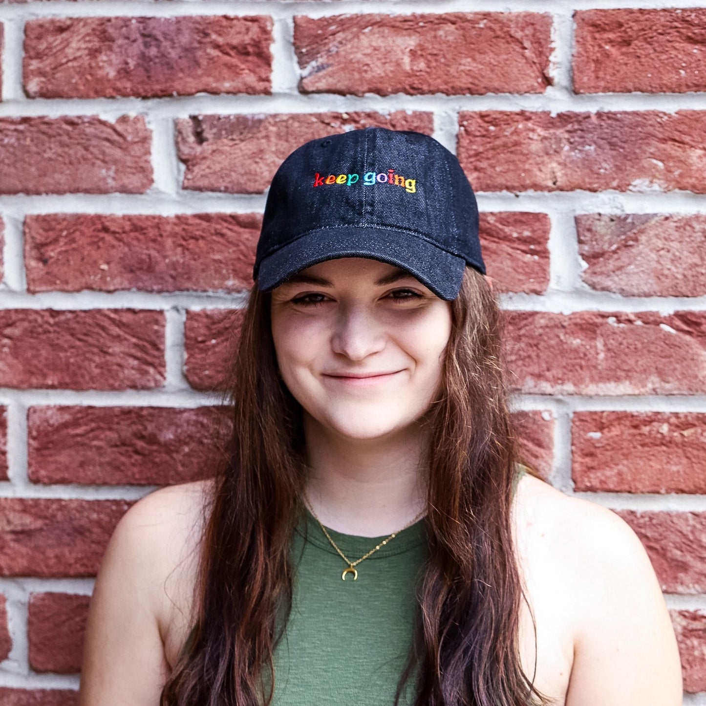 Keep Going Rainbow Embroidered Denim Hat