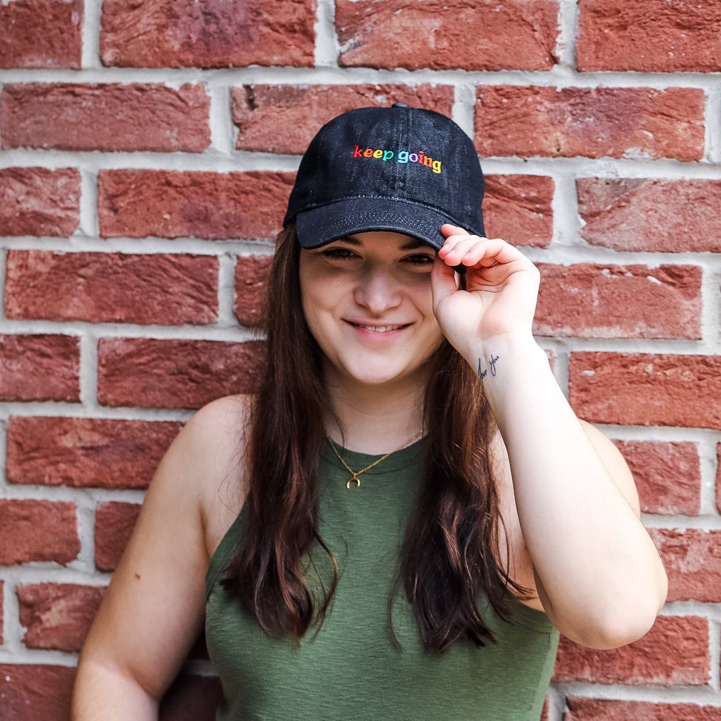 Keep Going Rainbow Embroidered Denim Hat