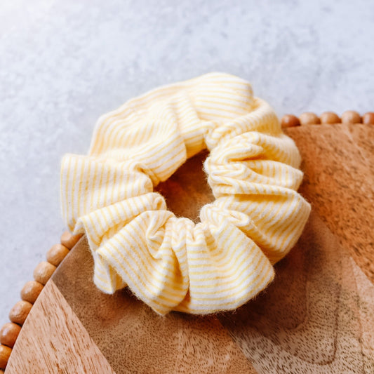Yellow & White Striped Flannel Scrunchie