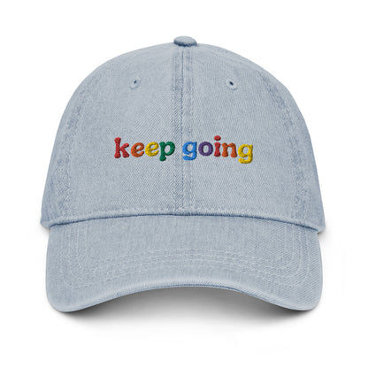 Keep Going Rainbow Embroidered Denim Hat